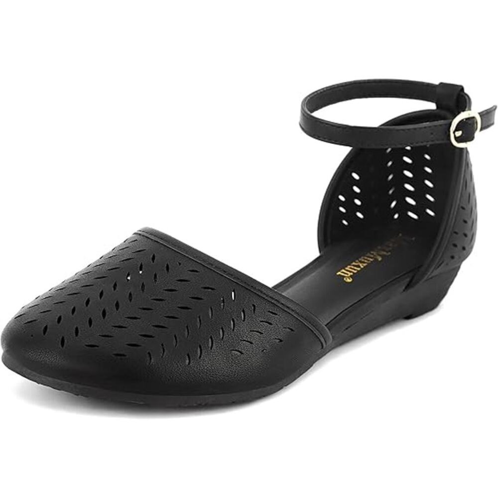 MaxMuxun Womens Size 9 Black Ankle Strap Cage Closed Toe Non Slip Flat Sandals